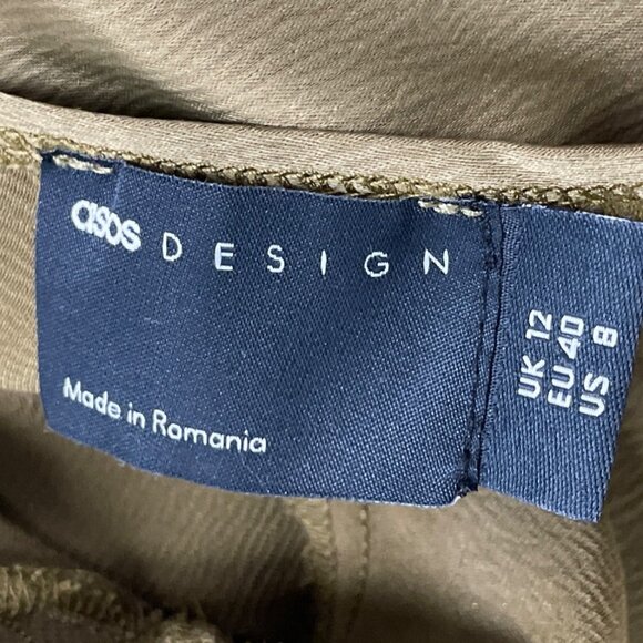 ASOS Olive Long Sleeve Satin Crop Top Open Back Tie Detail Women’s Size 8 - Picture 7 of 8